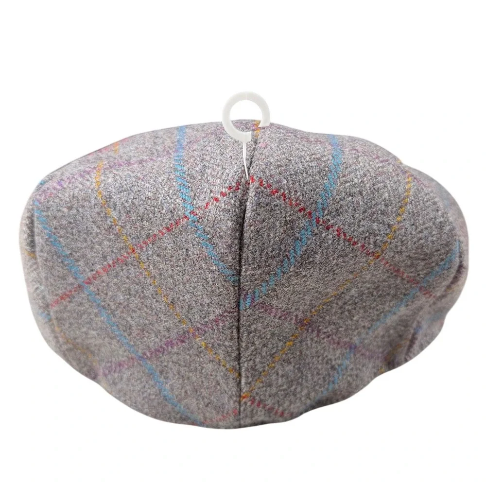 Loch Ness Collection Mens Grey Plaid Flat Cap XXL 7 3/4 Scotland Wool Blend